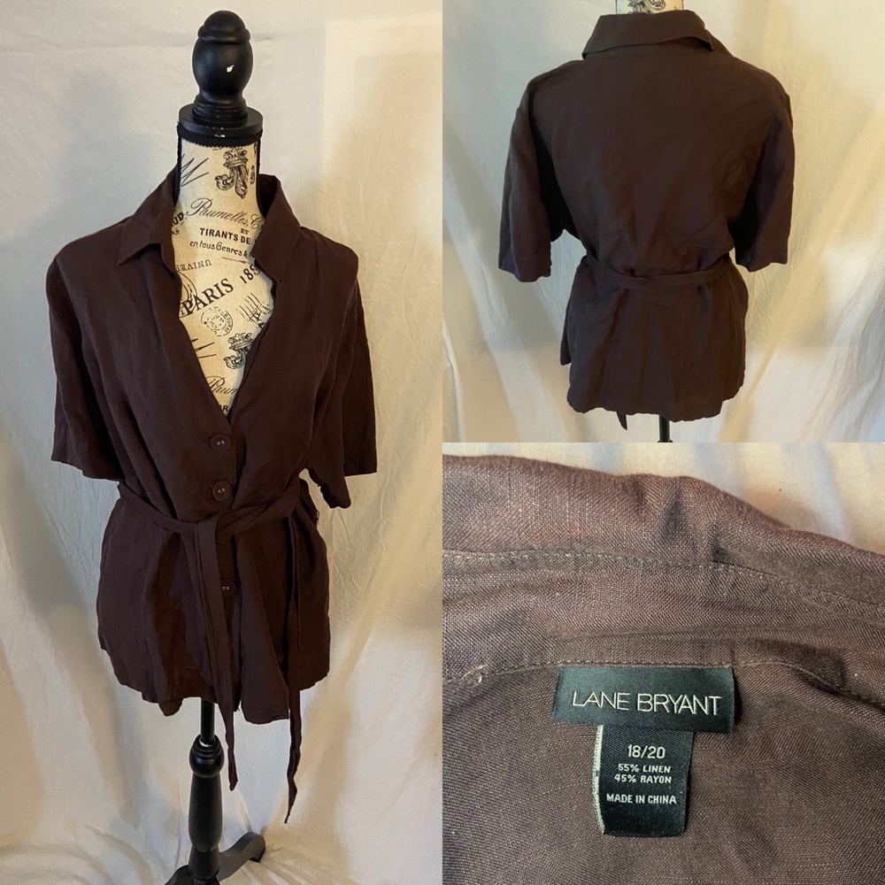 Lane Bryant tie Linen blouse Brown 18/20